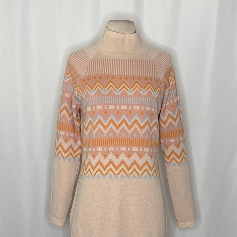 TITLE NINE Barra Tunic Sweater Fair Isle Elderflower Fairisle Mock Neck Medium - Picture 4 of 15